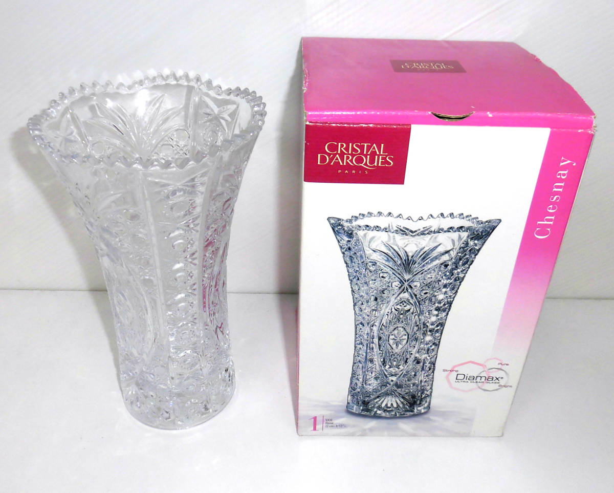 ☆美品 Cristal D'Arques クリスタルダルク CHESNAY Diamax ダイアマックス製 フラワーベース 花瓶 22cmの画像1