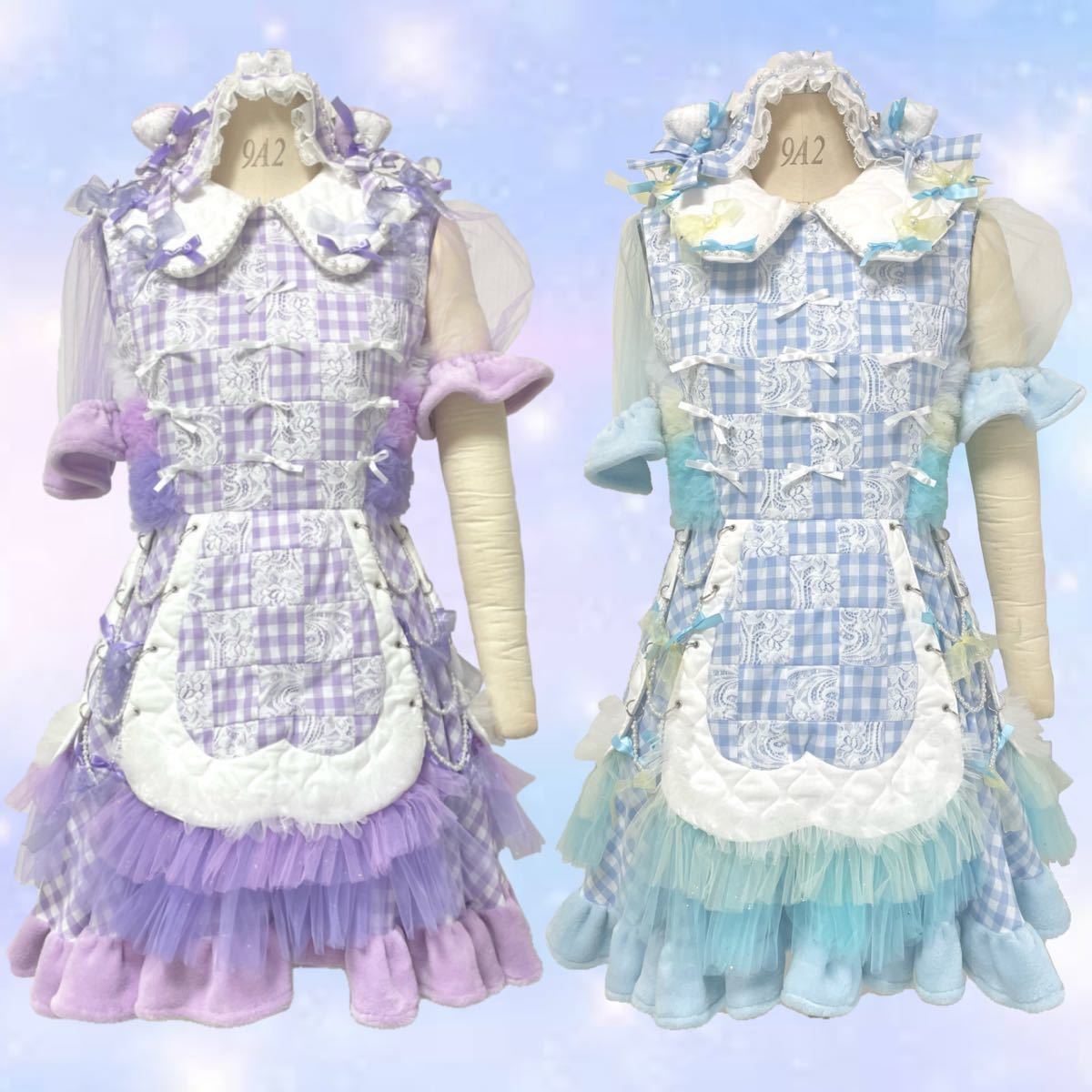 猫 メイド 服 ヘッドドレス セット アイドル 衣装 水色