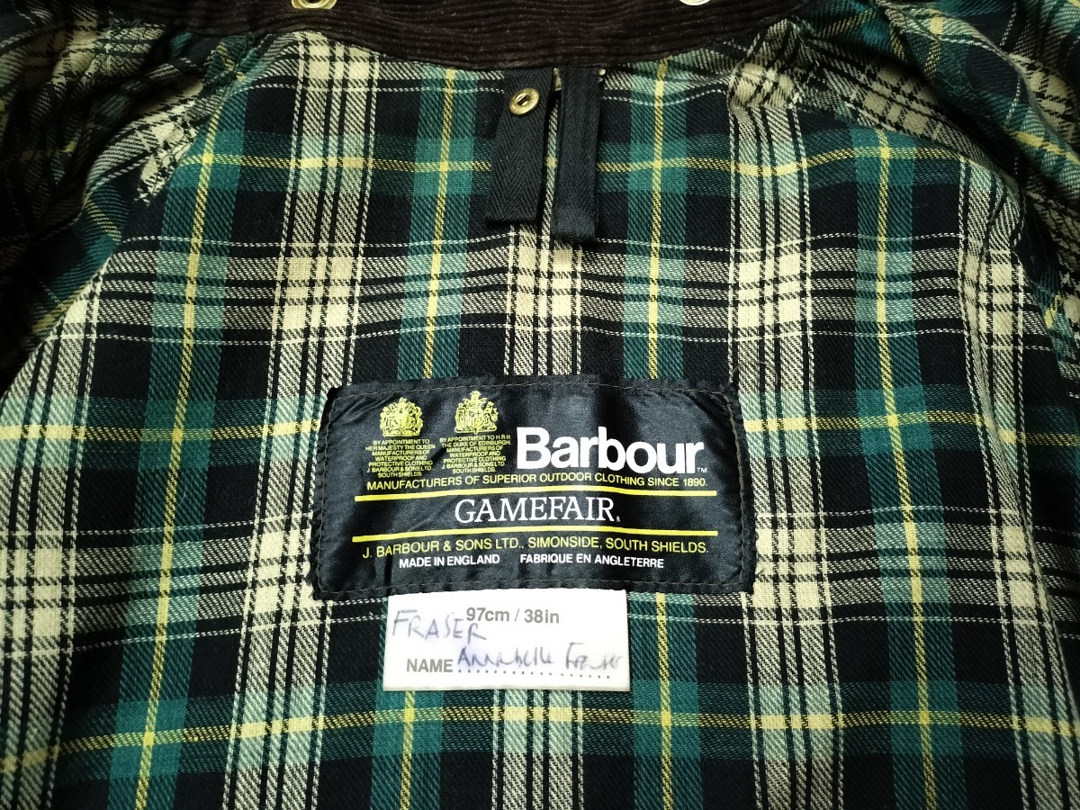 80s Barbour Gamefair c38　2クラウン　2クレスト　 ゲームフェア　バブアー　 オイルド　_画像3