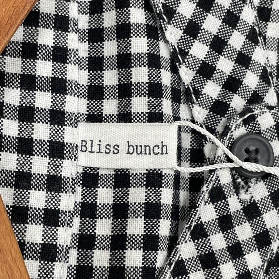 未使用品 Bliss bunch ブラックギンガムチェック バンドカラーシャツワンピース ボタン タグ カジュアル 羽織り 通勤デイリー ブリスバンチ_画像8