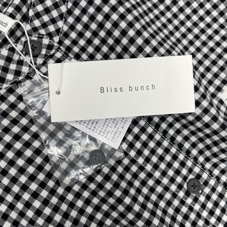 未使用品 Bliss bunch ブラックギンガムチェック バンドカラーシャツワンピース ボタン タグ カジュアル 羽織り 通勤デイリー ブリスバンチ_画像3