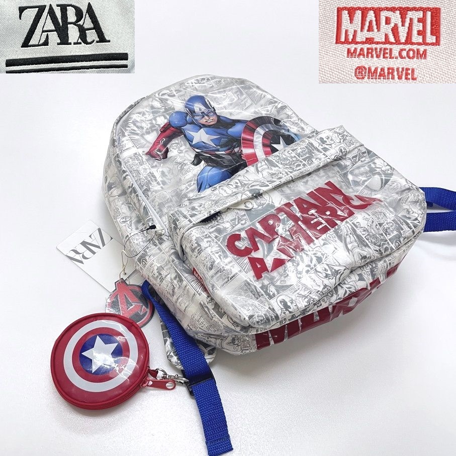  не использовался товар ZARA сотрудничество рюкзак сумка Kids Captain America American Comics рисунок бирка отдых casual tei Lee ma- bell Marvel Zara 