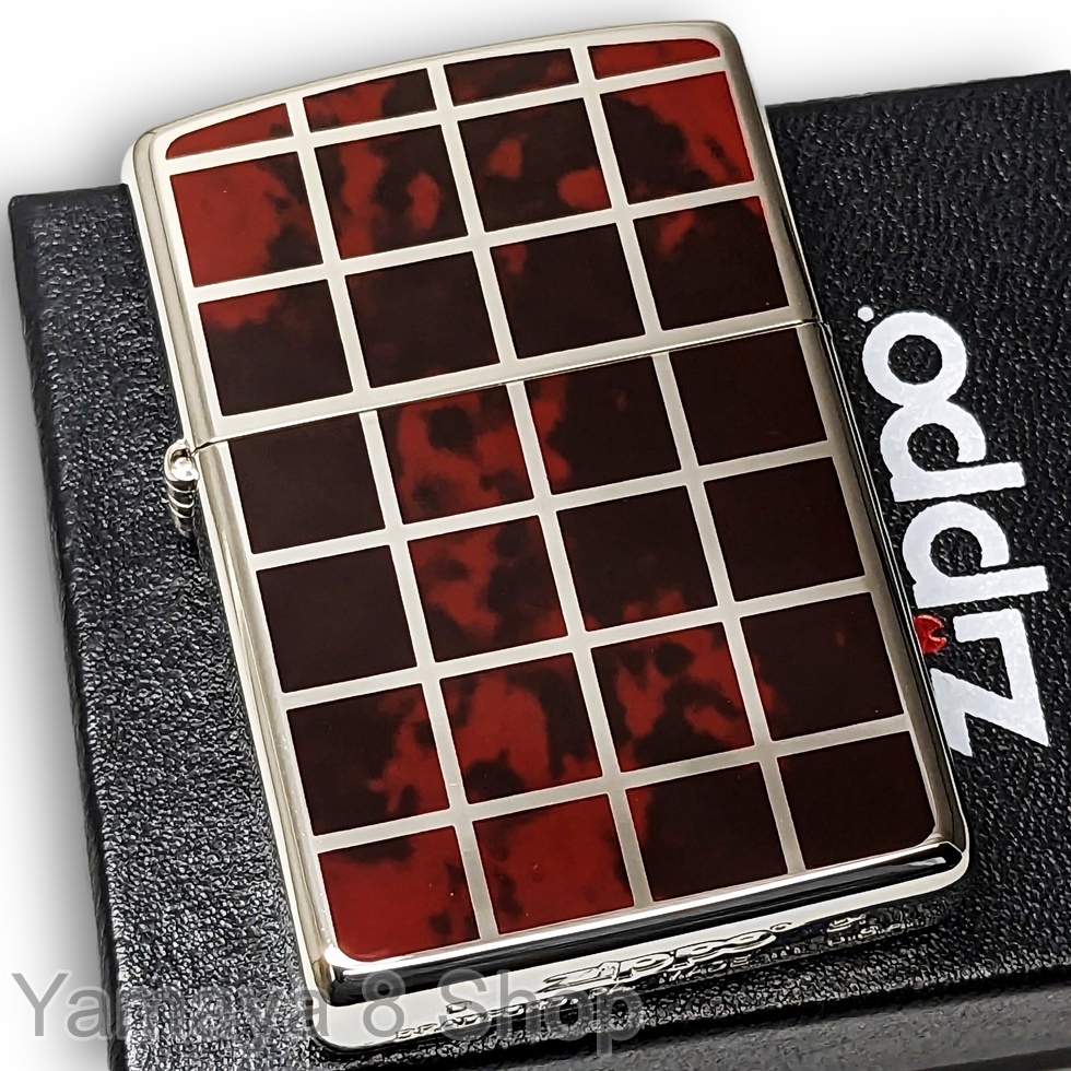 新品 ZIPPO 大理石柄 レッド チェック柄 両面 ジッポー ライター_画像2