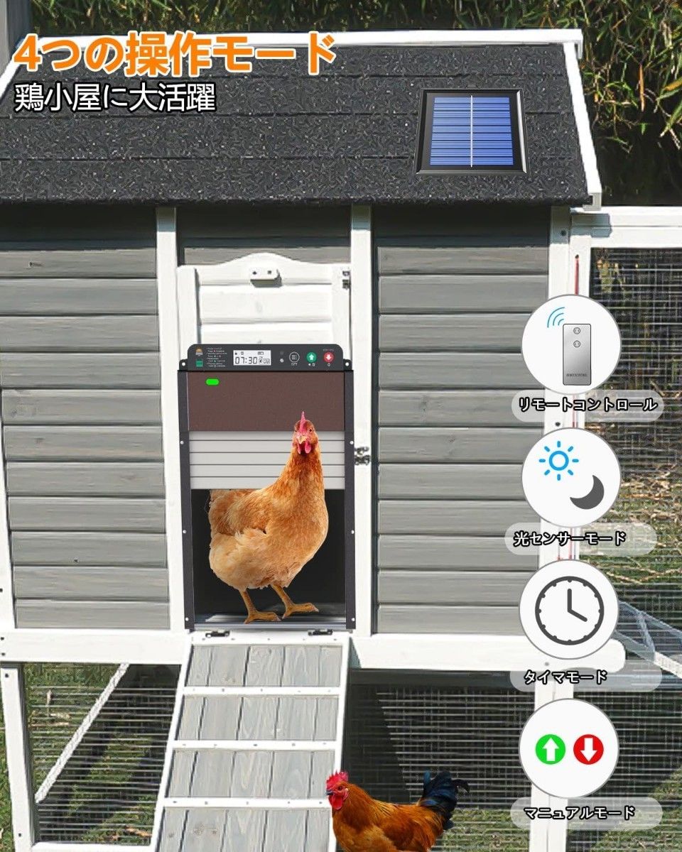 自動鶏小屋ドア 光センサーとソーラーパネル 小動物ケージ用ドア｜PayPayフリマ
