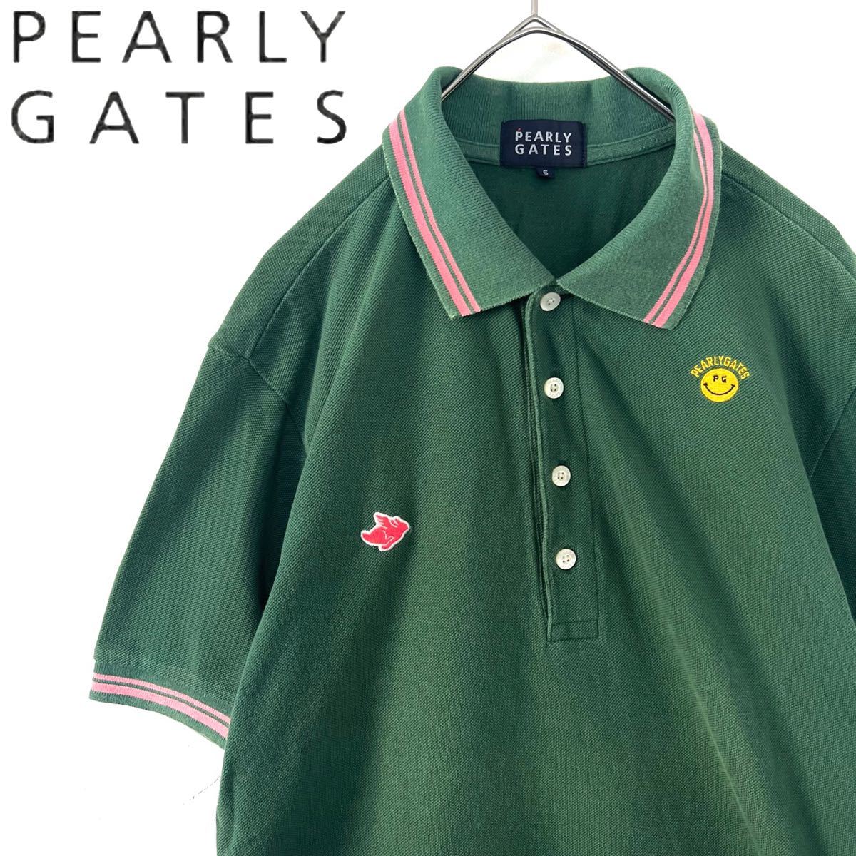 【送料無料】PearlyGates パーリーゲイツ　ニコちゃん　ポロシャツ　メンズ　半袖　緑　グリーン　ゴルフウェア　GOLF 近年モデル　5 L_画像1