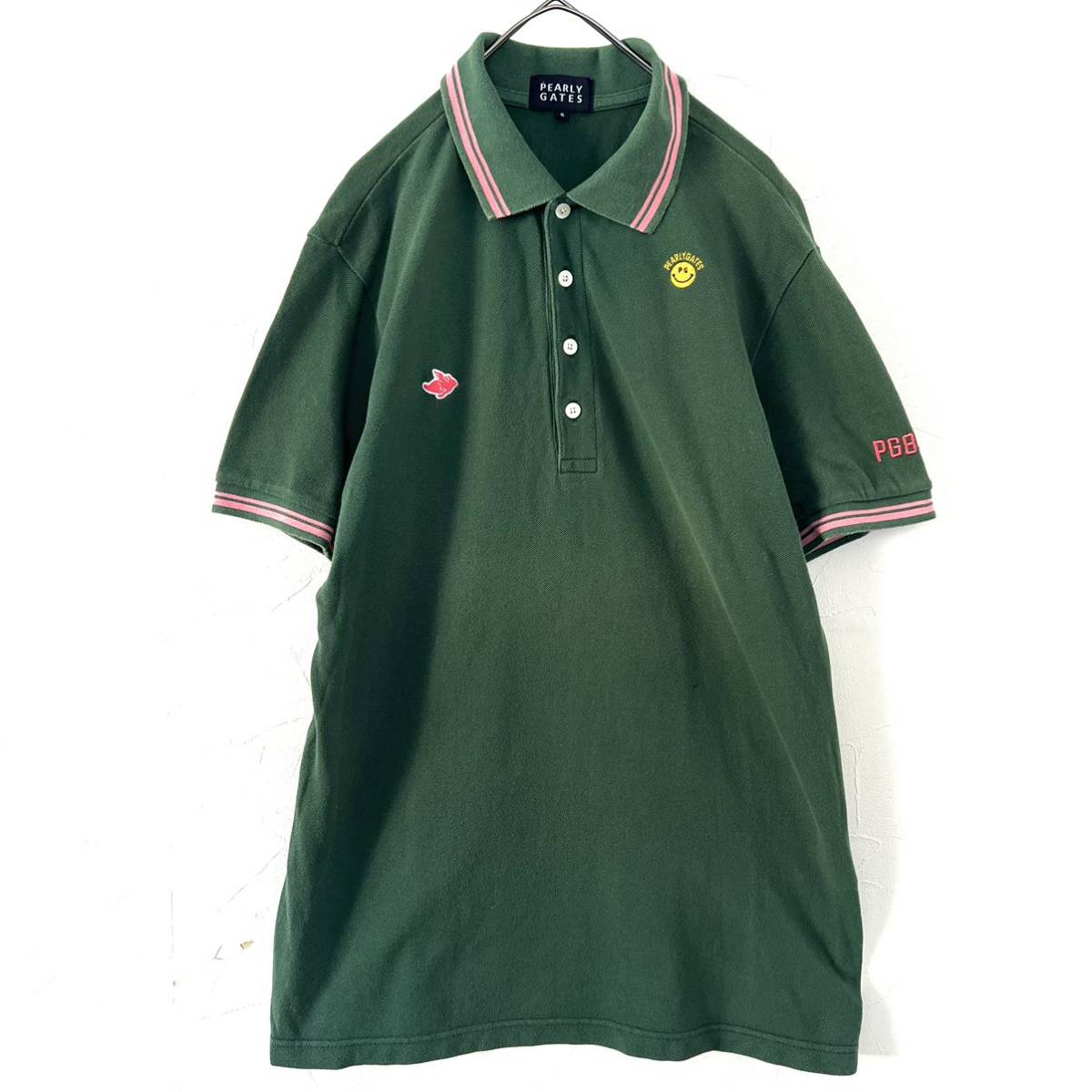 【送料無料】PearlyGates パーリーゲイツ　ニコちゃん　ポロシャツ　メンズ　半袖　緑　グリーン　ゴルフウェア　GOLF 近年モデル　5 L_画像2