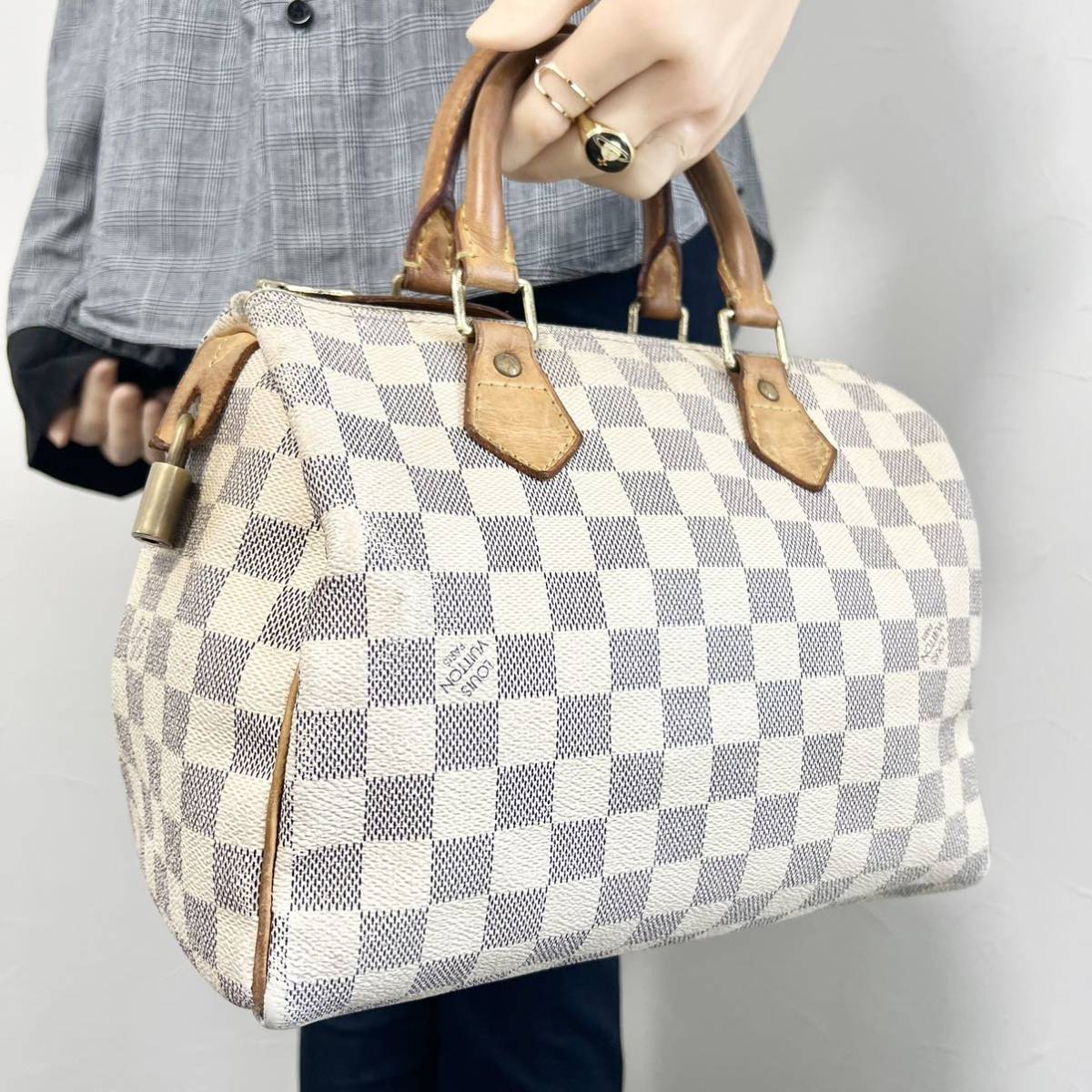 【送料無料】LOUIS VUITTON ルイヴィトン　N41534 ダミエ ボストンバッグ　ホワイト　白　ハンドバッグ　カバン　鞄　レザー　南京錠_画像2