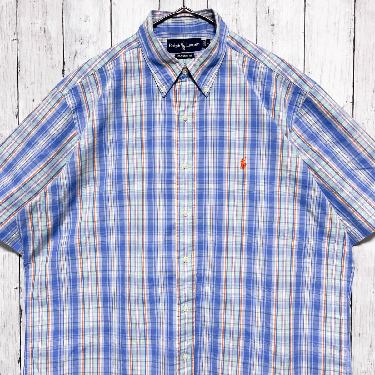 ラルフローレン Ralph Lauren 半袖シャツ チェックシャツ メンズ ワンポイント コットン100% Lサイズ 3‐479の画像2