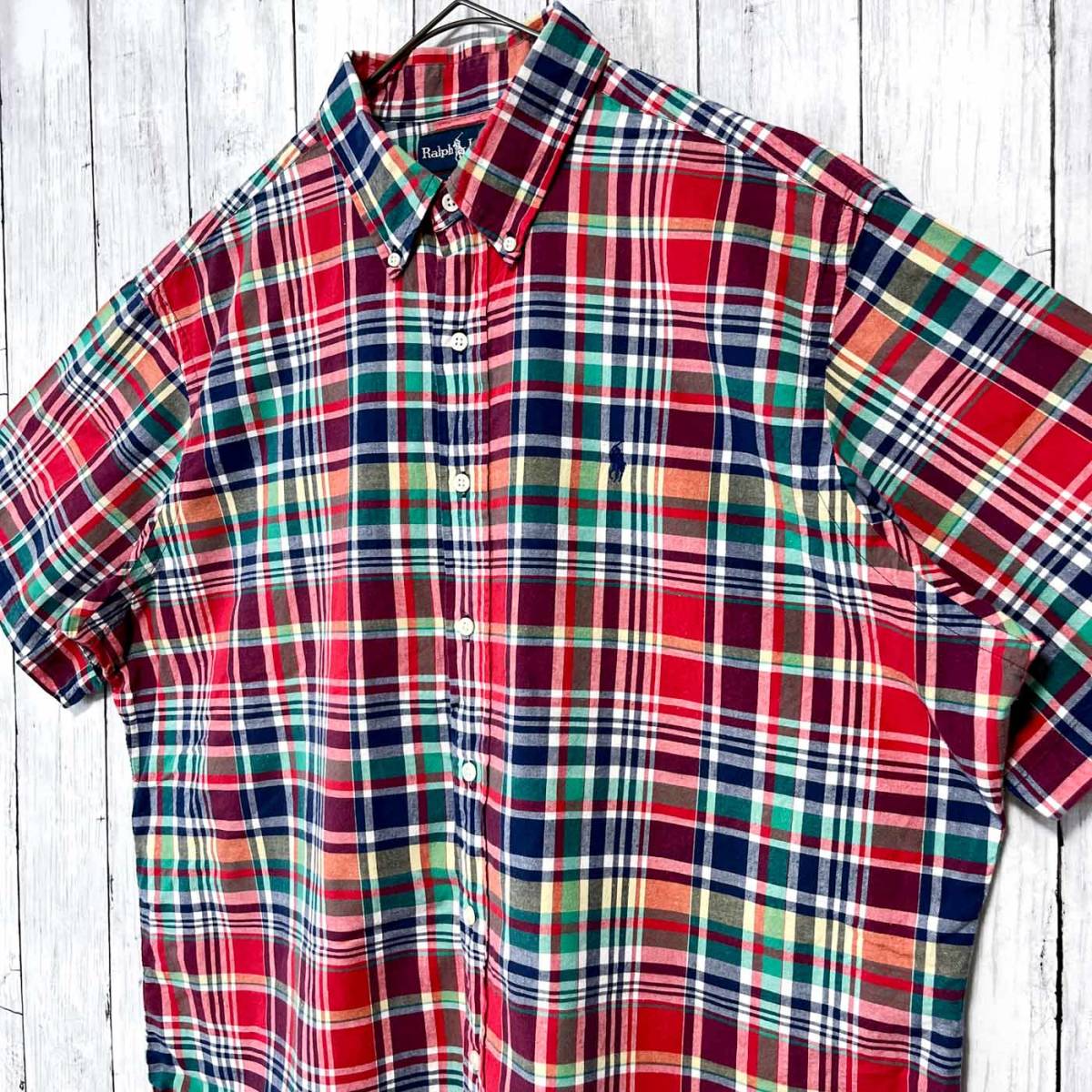 ラルフローレン Ralph Lauren 半袖シャツ チェックシャツ メンズ ワンポイント コットン100% XLサイズ 3‐489