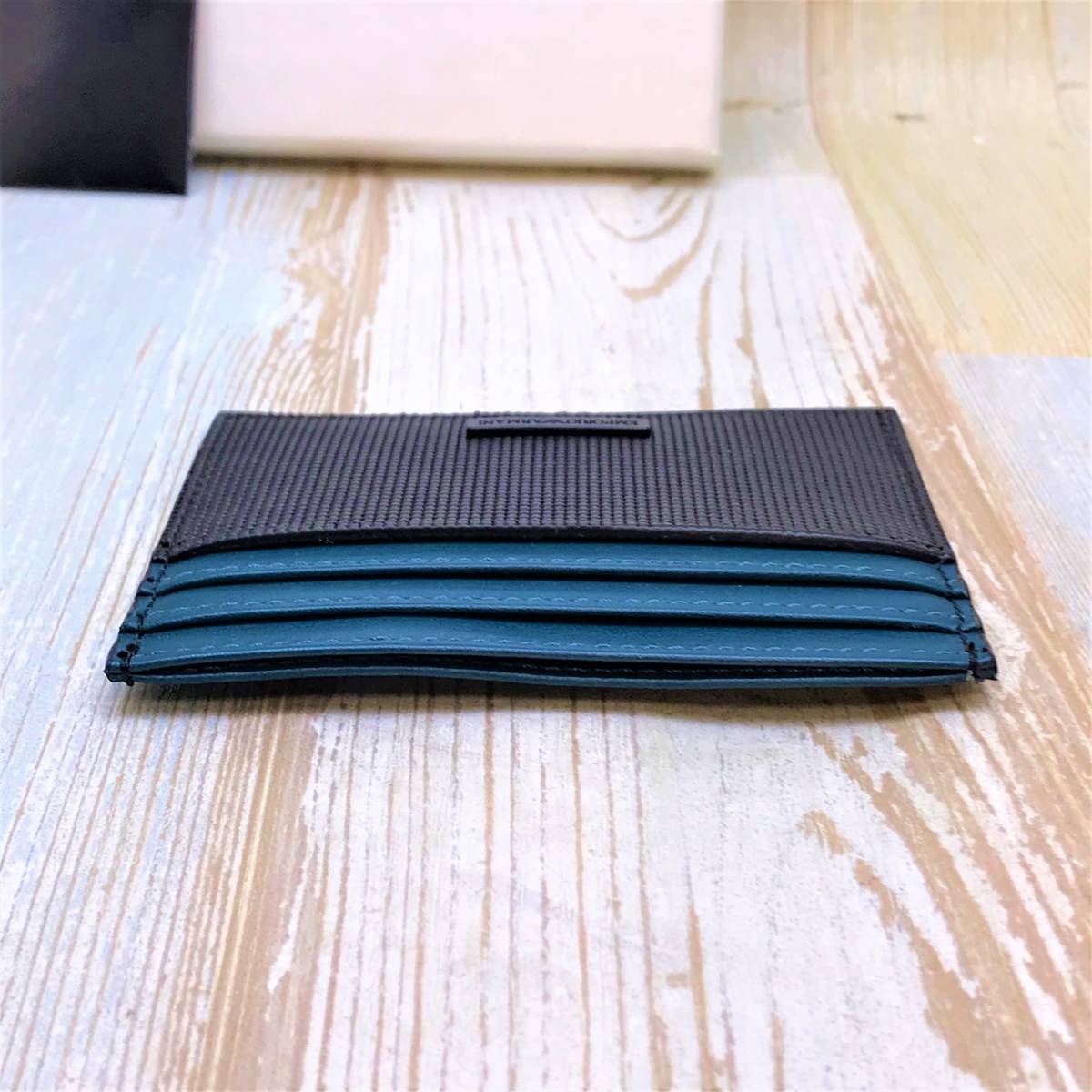  new goods *EMPORIO ARMANI Emporio Armani leather card-case pass case black green 