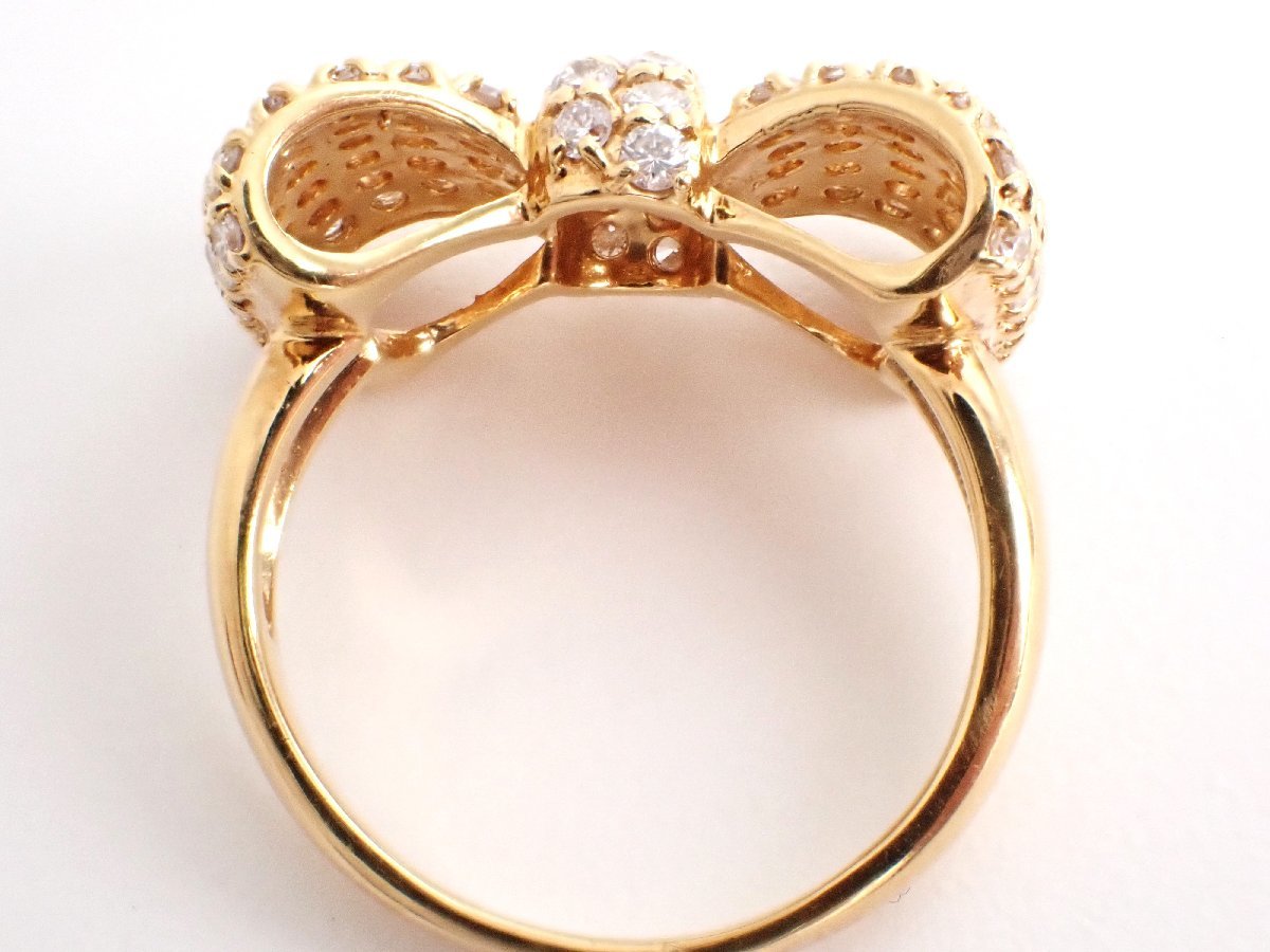 1ct over! прекрасный товар K18YG 18 золотой лента кольцо с бриллиантом 1.10ct 9 номер 5.6g