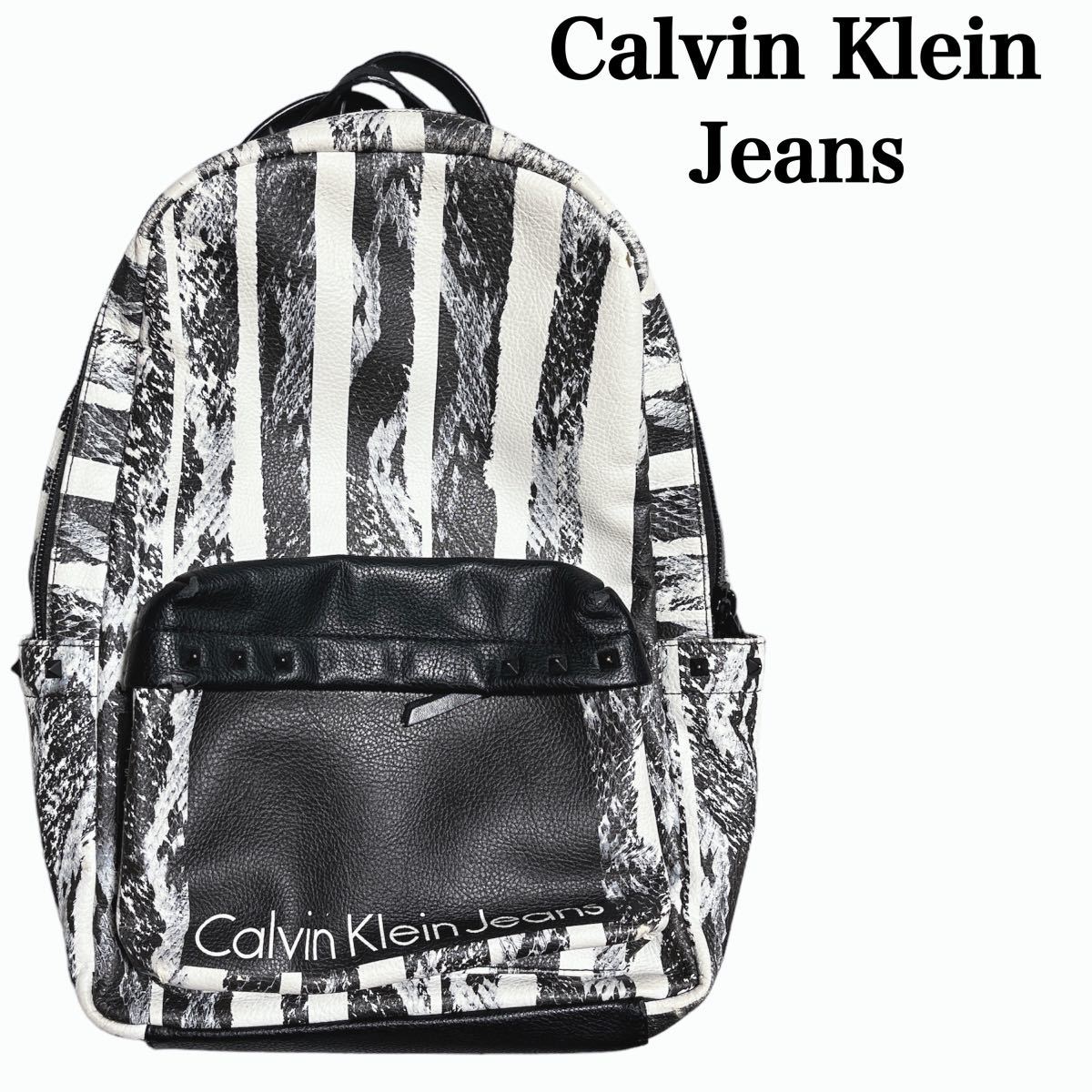 レア Calvin Klein Jeans カルバンクライン ジーンズ スタッズ パイソン柄 リュック バックパック メンズ レディース_画像1