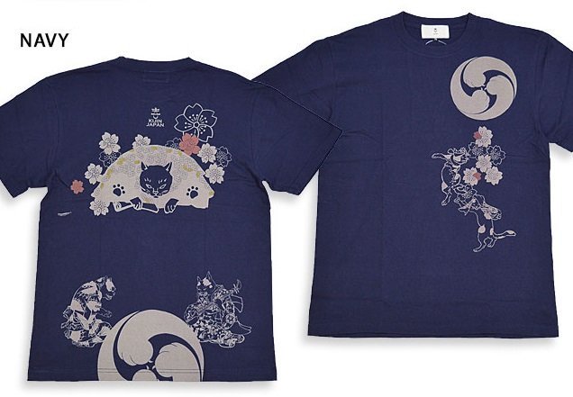 最大15%OFFクーポン 猫の密談半袖Tシャツ◇喜人 ネイビーMサイズ き