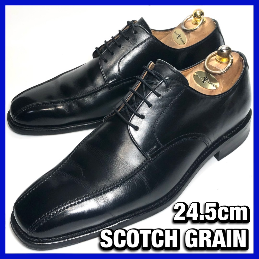 SCOTCH GRAIN 24.5cm メンズ 黒 ブラック スワールトゥ F-9050 スコッチグレイン 革靴 レザー シューズ 本革 ビジネス 中古 *管理AG038_画像1
