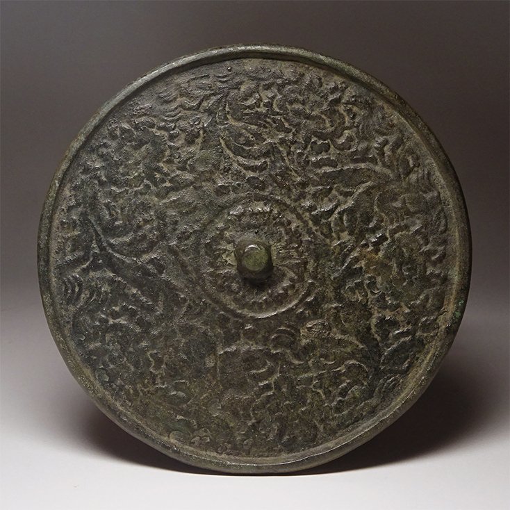 白銅鏡　唐草鳳凰鏡　銅鏡　古鏡　発掘品　出土品　骨董　アンティーク　日本　古代