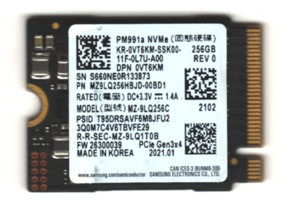 SSD NVMe 256Gbyte SAMSUNG PM991a M.2 PCI Gen3x4 MZ-9LQ256C【動作確認済み】【送料込み】_画像1