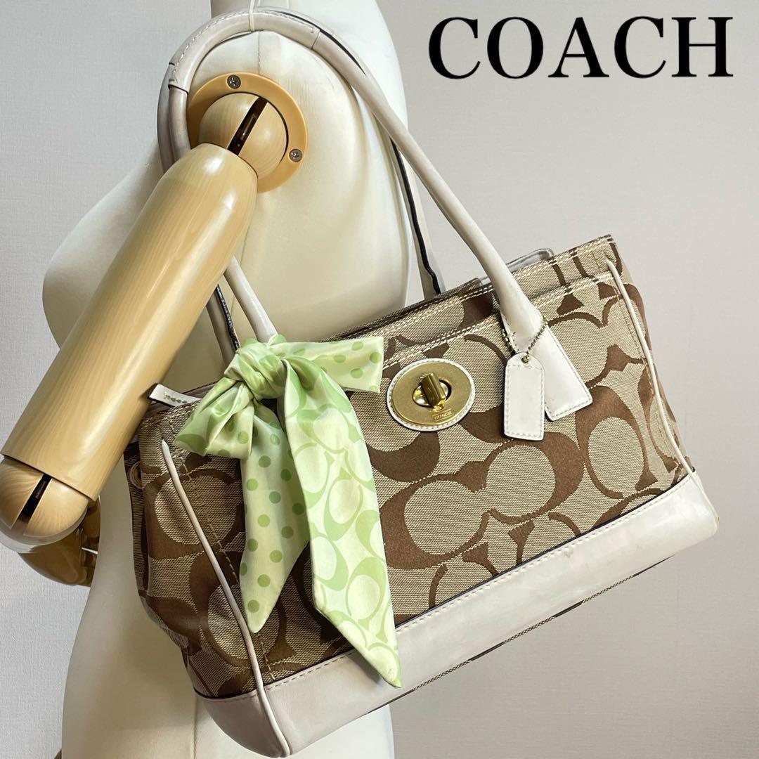 美品 COACH コーチ シグネチャー レザー ショルダーバッグ スカーフ付