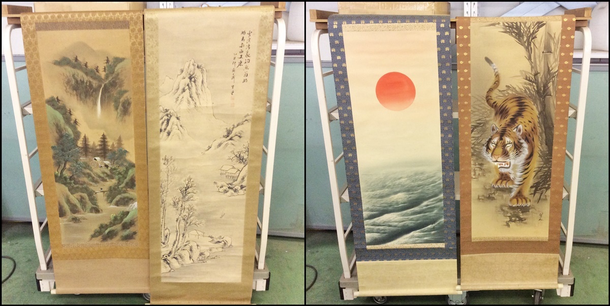 MH-4704】中古品掛軸4本セット翠虹作猛虎晴方作旭日静波作者不詳2本