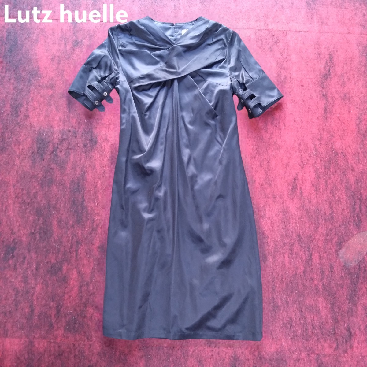 ほぼ未使用 lutz helle ルッツヒュエル シルクコットン ワンピース 半袖 ブラック 黒 冠婚葬祭 フランス製 フォーマル ドレス
