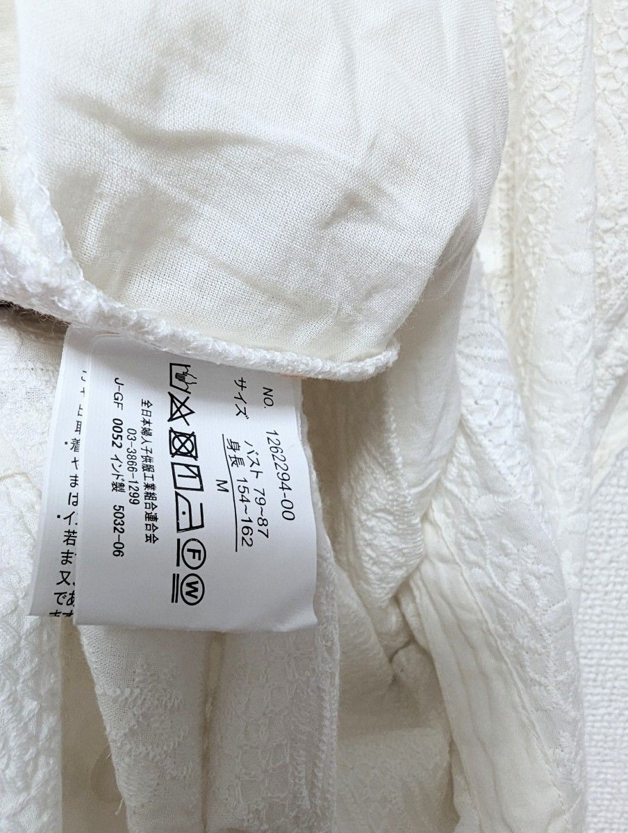 ブラウス 半袖 刺繍 白  インド M かわいい チュニック 羽織