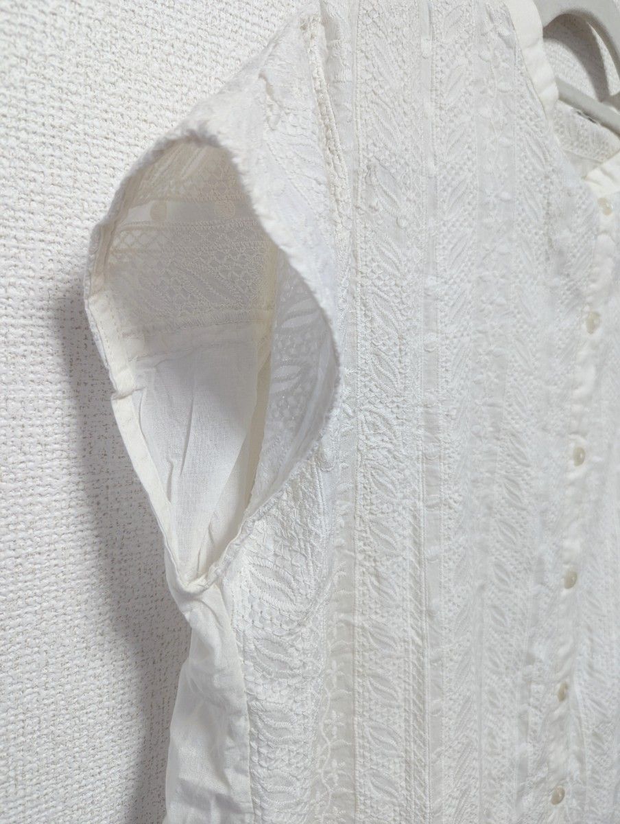 ブラウス 半袖 刺繍 白  インド M かわいい チュニック 羽織
