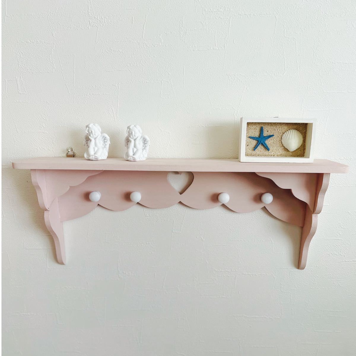 ハートスモーキーピンクシェルフ棚 ハンドメイド飾り棚 pink antique shelfの画像2