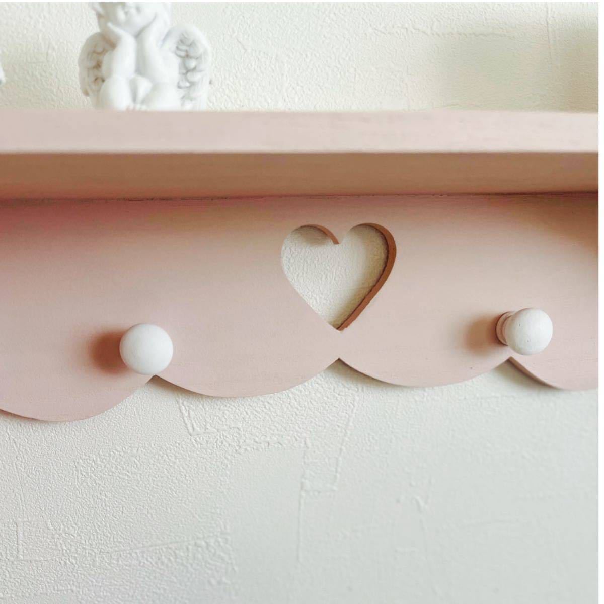 ハートスモーキーピンクシェルフ棚 ハンドメイド飾り棚 pink antique shelfの画像3