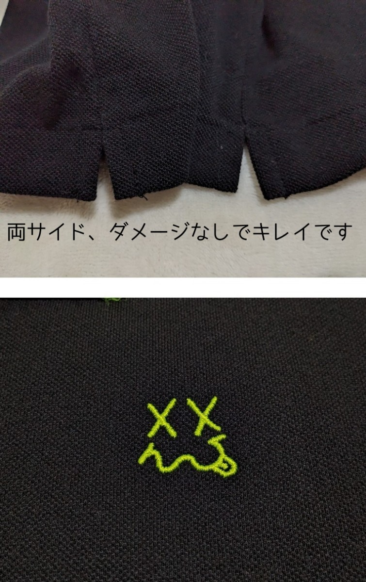 ヒステリックグラマー ポロシャツ メンズ S HYSTERIC GLAMOUR 半袖 鹿の子 トップス ワンポイント刺繍 黒 蛍光ライン ブラック 男性 夏服