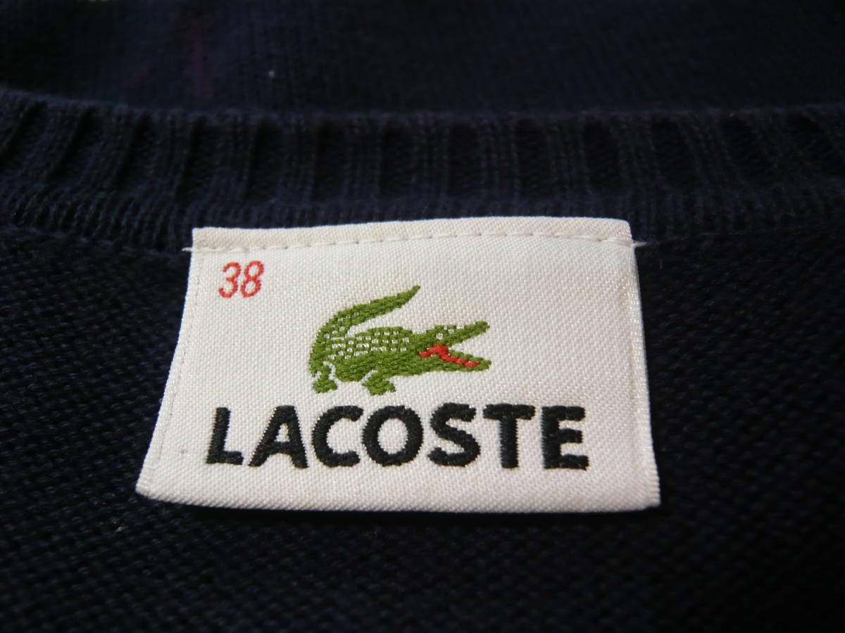 LACOSTE ラコステ 胸刺ロゴ ボーダー サマーニット ノースリーブワンピース 紺 ネイビー レディース38(JPレディースM) 色落少_画像9