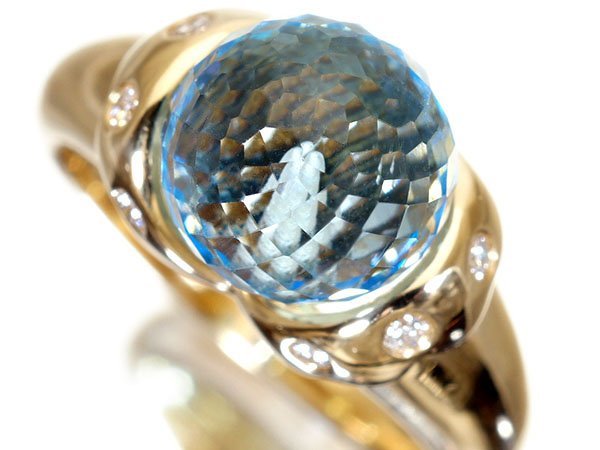 [ jewelry ultimate ]sa marble - Kirameki . special cut large grain good quality natural blue topaz 6.97ct& diamond 0.11ct high class K18YG ring k6899ko[ free shipping ]