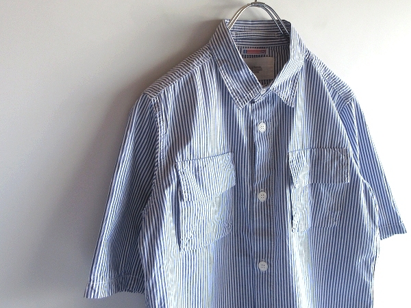  France made ZUCCa TRAVAIL Zucca tiger baiyu cotton short sleeves stripe shirt blouse 1 blue white blue white man woman have on possible cat pohs correspondence 