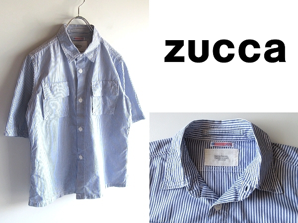  France made ZUCCa TRAVAIL Zucca tiger baiyu cotton short sleeves stripe shirt blouse 1 blue white blue white man woman have on possible cat pohs correspondence 