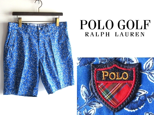 新品 POLO GOLF RALPH LAUREN ポロゴルフ ラルフローレン ロゴワッペン 花柄 フラワー総柄 ストレッチコットン ショートパンツ ショーツ 32