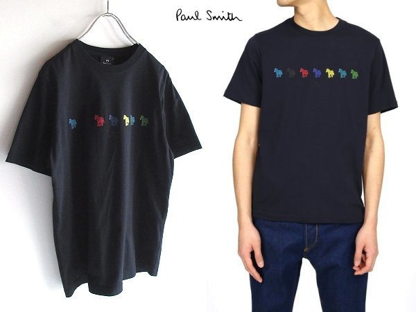 ネコポス可 PS Paul Smith ポールスミス 2019AW SPORTS STRIPE ZEBRA PRINT カラフルゼブラ/しまうま ロゴプリント Tシャツ カットソー Mの画像1