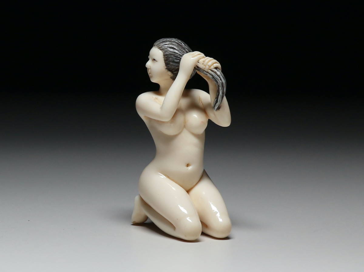 [ heart ]k230 mammoth netsuke beautiful! hot water finished young lady Zaimei ( inspection :.. thing /. tighten / obidome /Netsuke)