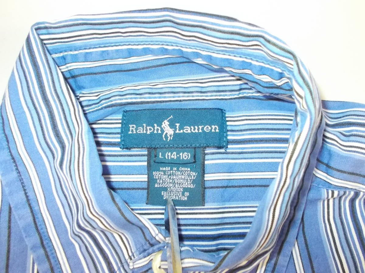 a1125*Ralph Lauren B.D long sleeve shirt * size L 14-16 child Kids Ralph Lauren button down stripe shirt .. packet shipping 5G