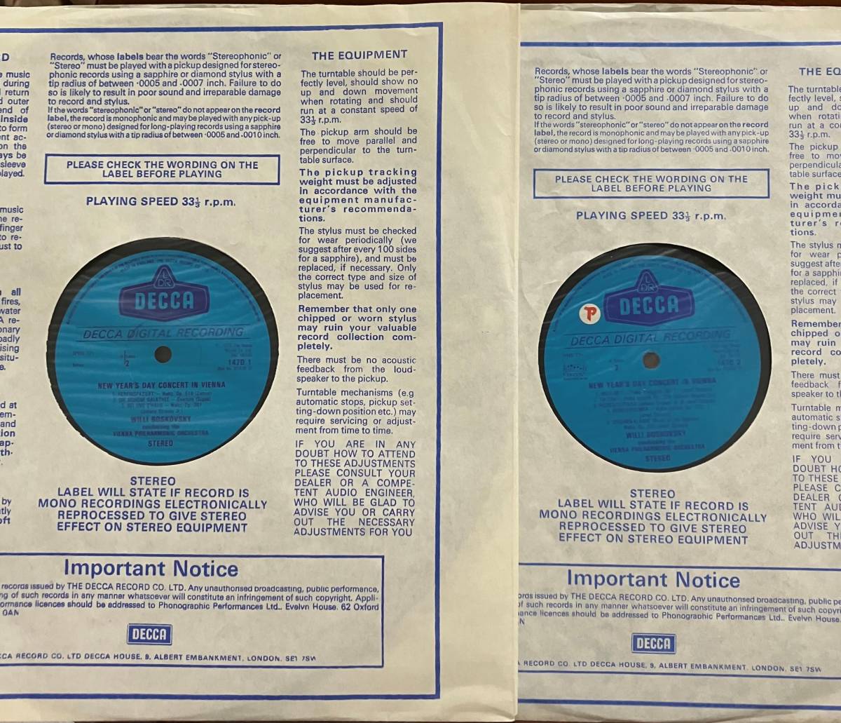 英DECCA D147D2★ボスコフスキー《ニューイヤー・コンサート 1979》ウィーン・フィル (2枚組)★【初出盤】英国プレス LP オリジナル 超レア_画像7