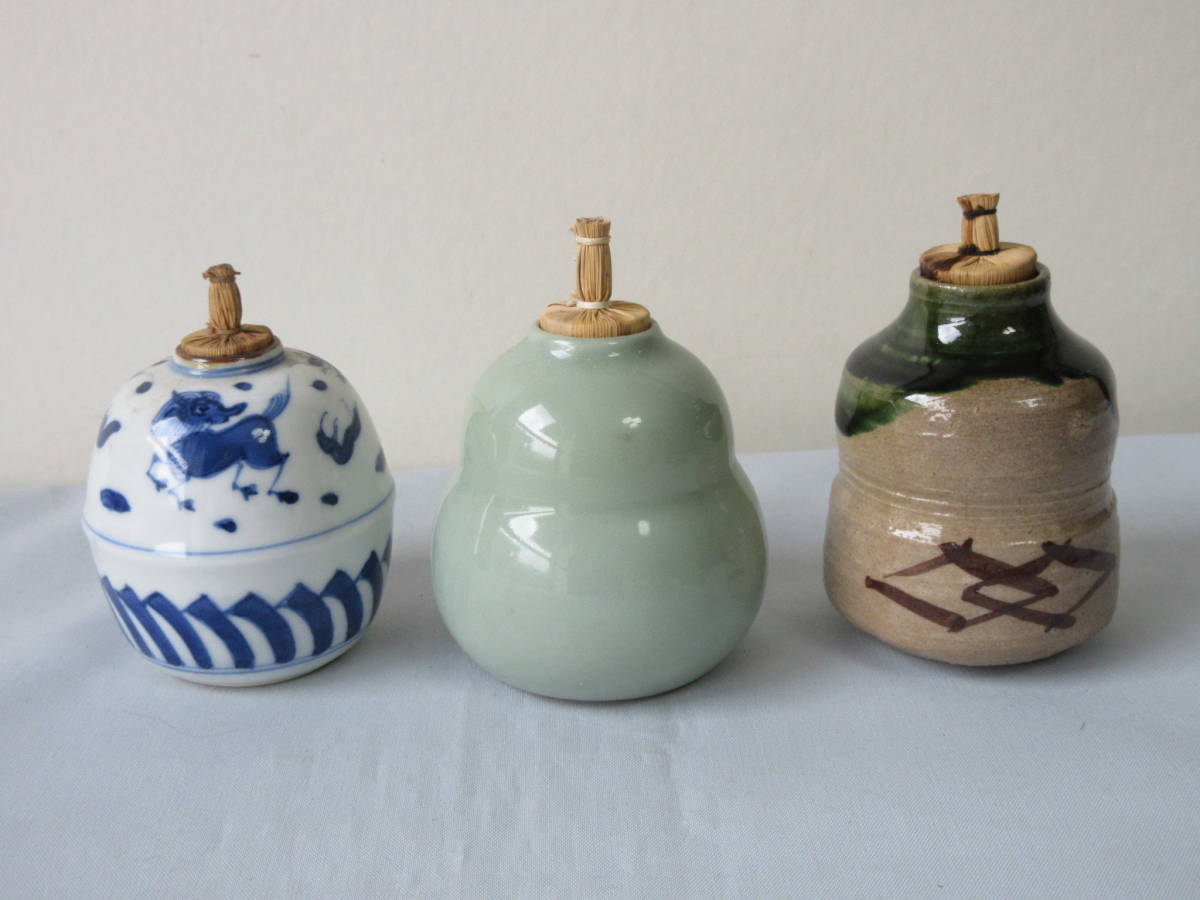 京焼」「織部焼」【振出 3点】&【茶巾筒 3点】計6点 茶箱用 利休茶箱
