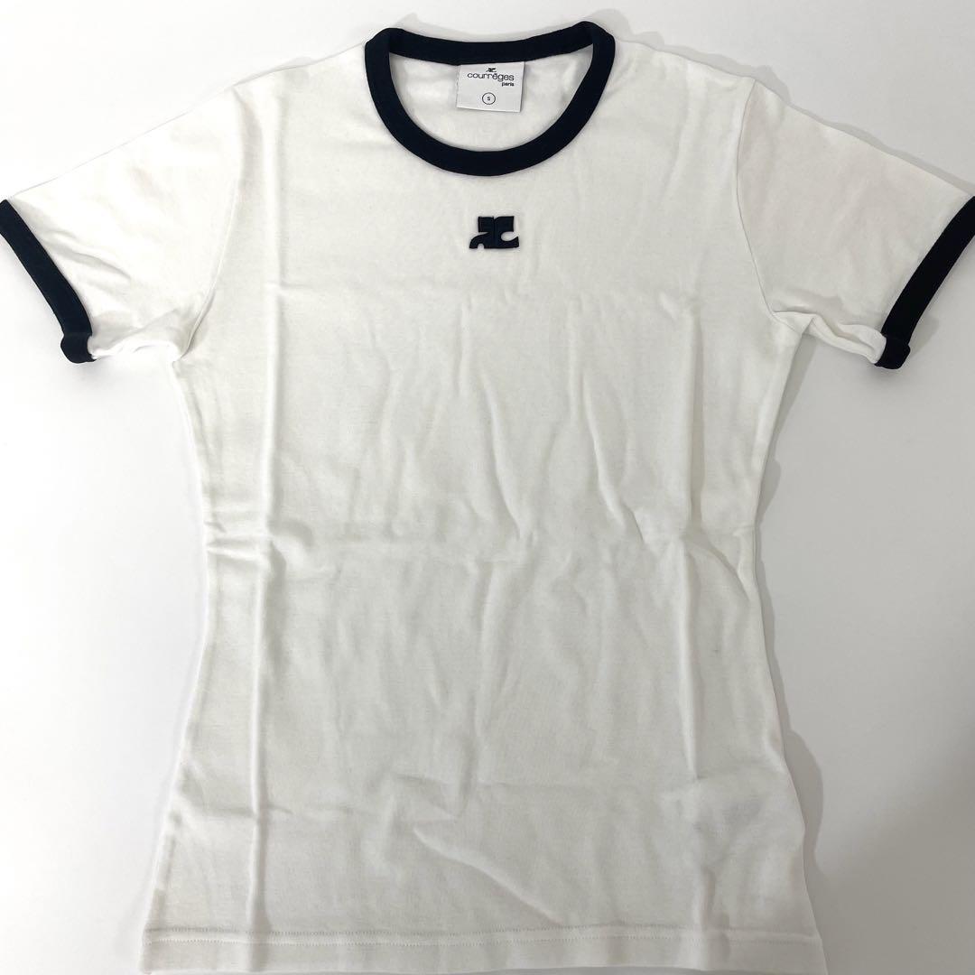 【新品】 レディース Tシャツ courreges クレージュ reedition コントラスト ブラックピンク ブランド