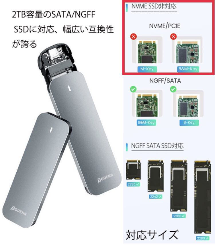 (SATA/NGFF 対応 ）M.2 SSD 外付けケース 6Gbps高速転送