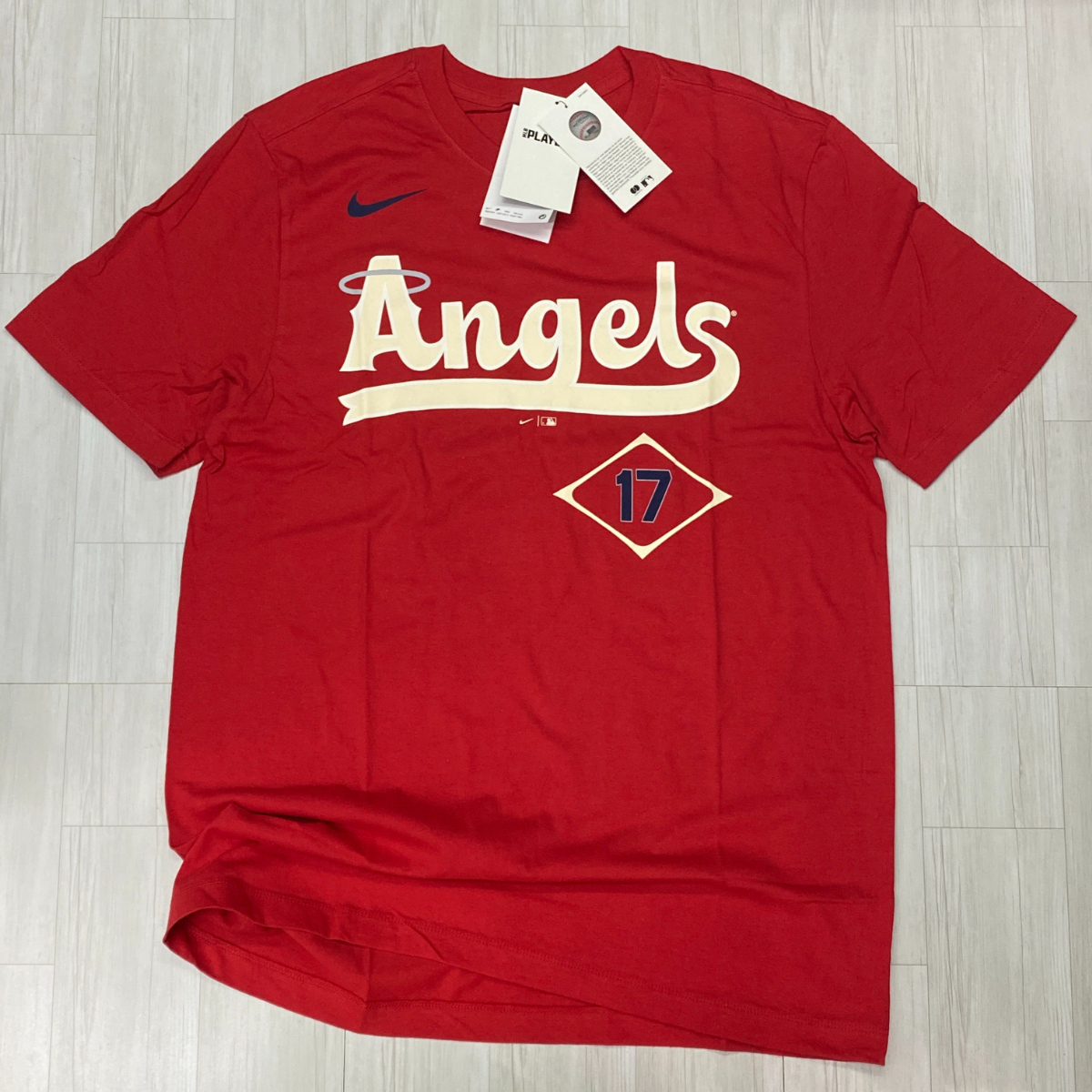 MLB公式 【L】 NIKE正規品 ナイキ MLB ロサンゼルス エンゼルス LA Angels 大谷翔平 Tシャツ #17 OHTANI シティコネクト CityConnect 赤