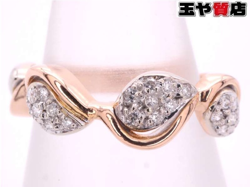 ブランド品専門の 18KT 13号弱 リング デザイン ダイヤ0.14ct イタリー