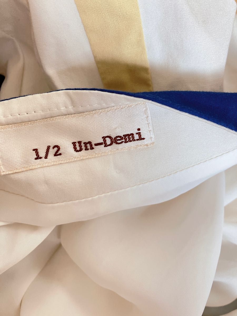 アンドゥミ　コットン100%スカート  配色カラー　綿　青黄色白ブルーイエローホワイト日本製デザイン
