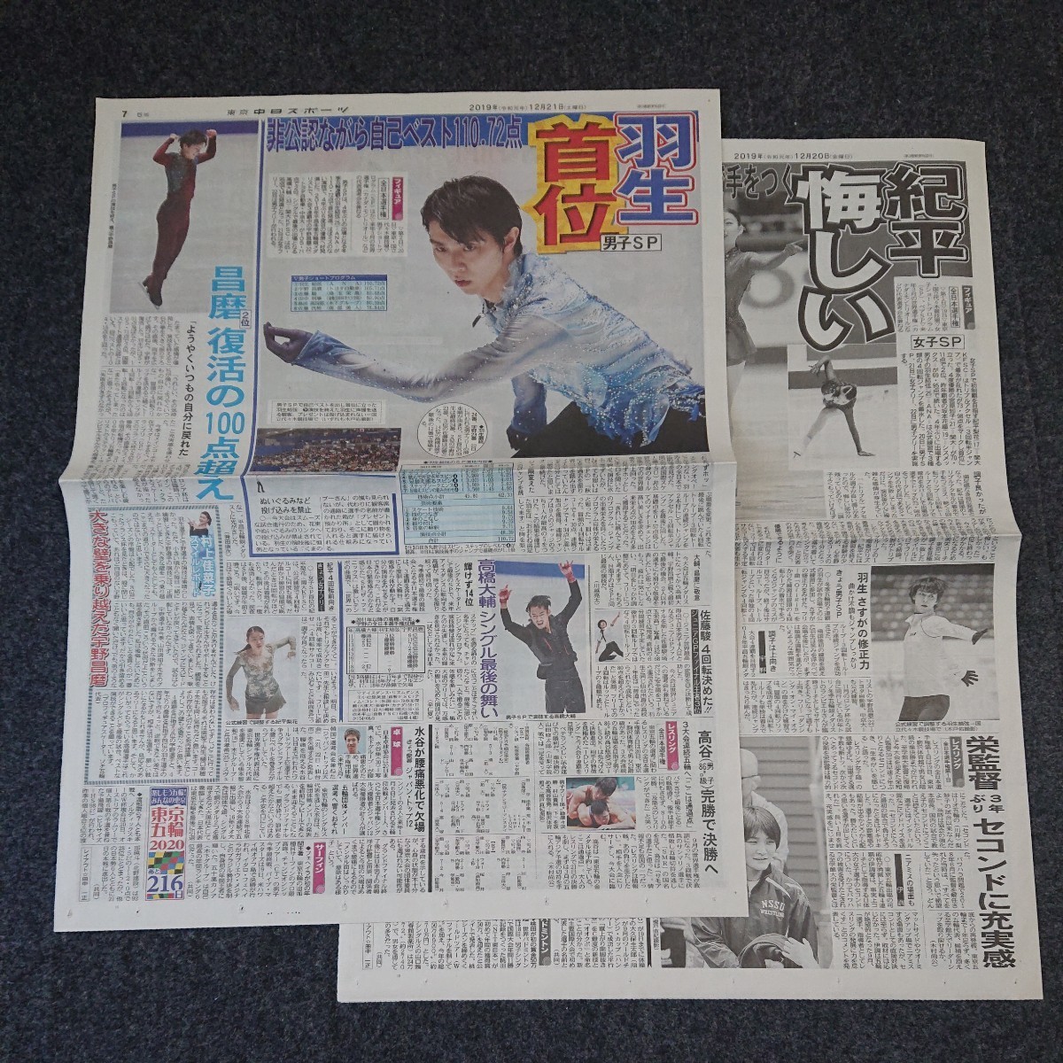 2019.12/20、12/21付】羽生結弦◇新聞◇東京中日スポーツ◇全日本