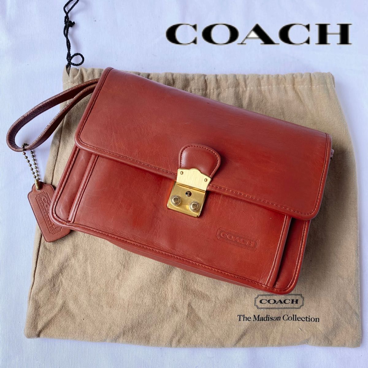 【希少】coach オールドコーチ セカンドバッグ ブラウン クラッチバッグ　レザー　本革　袋付き　3-02 レア