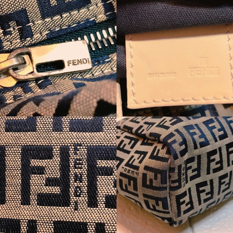 ＦＥＮＤＩ ナイロンキャンバス レザーグレー 黒 白 鞄 フェンディ