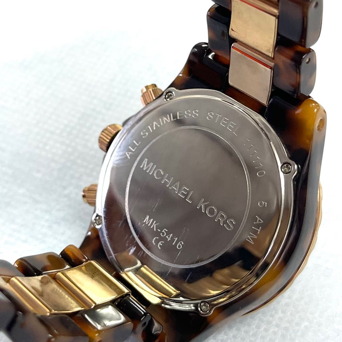 稼働 良品 MICHAELKORS レディース腕時計 クロノグラフ べっ甲風 ウォッチ マイケルコース レディース クロノグラフ