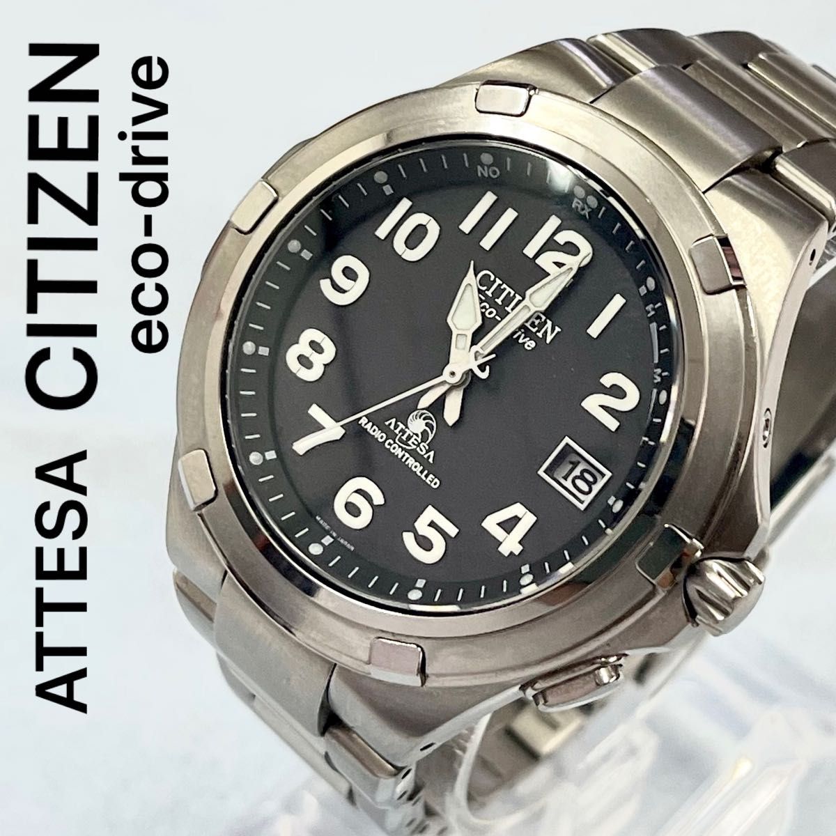 稼働 超美品 CITIZEN ATTESA 電波ソーラー 腕時計 メンズ eco-drive