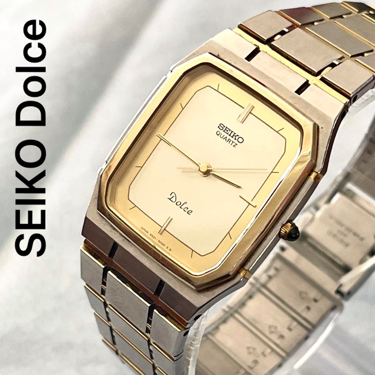 稼働　美品　SEIKO DOLCE メンズ腕時計　超薄型ケース　金ばり　スクエア　ヴィンテージ　高級クォーツ　ドルチェ　激レア