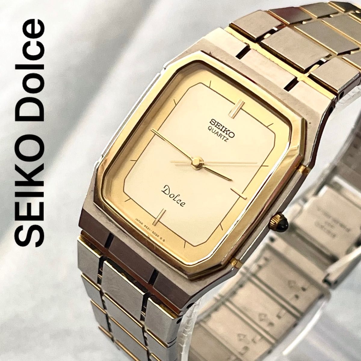稼働 美品 SEIKO DOLCE メンズ腕時計 超薄型ケース 金ばり スクエア ヴィンテージ 高級クォーツ ドルチェ 激レア